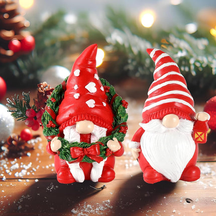 2PCS Resin Gnome Christmas Decorations, 4.3'' Table Ornaments for Holiday Decor