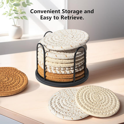 8-Piece Cotton Coasters – Absorbent, Multi-Color, Home & Coffee Table