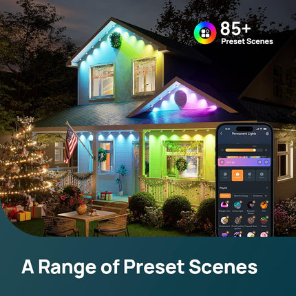 Smart AI HP5 Outdoor Lights 100ft – RGBTW, IP67, 85 Holiday Modes, Alexa Compatible