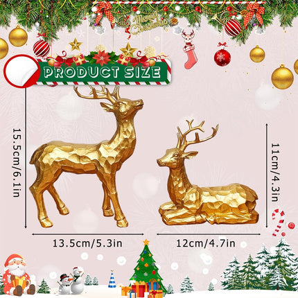 2PCS Golden Facets Reindeer Figurines Small Indoor Christmas Decor