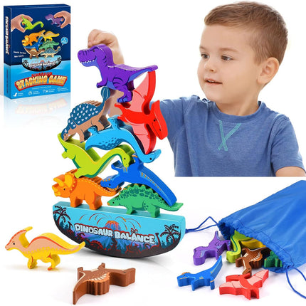Dinosaur Wooden Stacking Toys for Kids 3–8, Montessori Balance Game