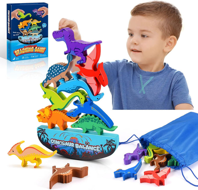 Dinosaur Wooden Stacking Toys for Kids 3–8, Montessori Balance Game