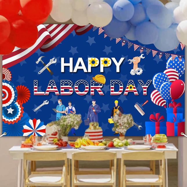 Labor Day Banner Remember Honor Workers American Flag Decoration 6x3.6ft