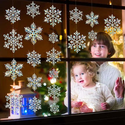 36PCS Christmas Snowflake Ornaments – Iridescent Hanging Holiday Decorations