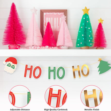 Christmas Banner "HO HO HO" – Festive Santa & Tree Garland for Xmas Decor