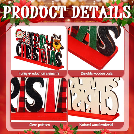 6PCS Christmas Table Decorations, Wooden Snowman, Santa, Reindeer Centerpieces