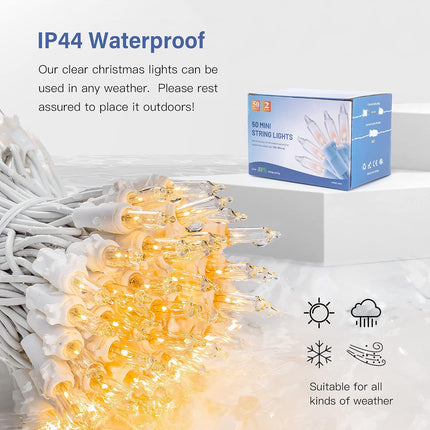 2Pack Clear Christmas Lights – 50ct Warm White Mini String Lights, Indoor/Out