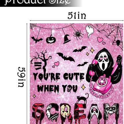 Pink Halloween Ghost Flannel Throw Blanket 60x60in, Soft Plush Couch & Bed Decor