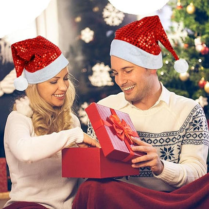 Red Sequin Santa Hat for Adults – Christmas Party Costume & Holiday Home Decor