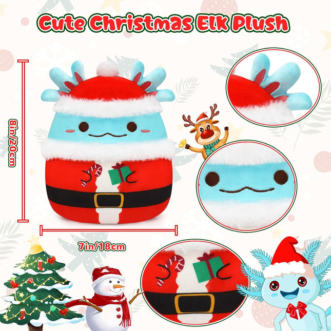 8" Christmas Axolotl Plush Toy – Soft Stuffed Animal Pillow for Kids & Adults