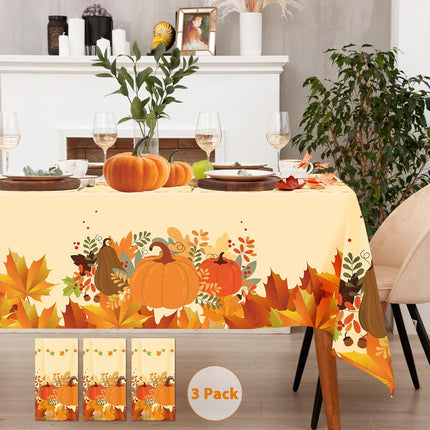 3-Pack Fall Thanksgiving Tablecloths, Yellow Pumpkin Print Disposable Table Covers