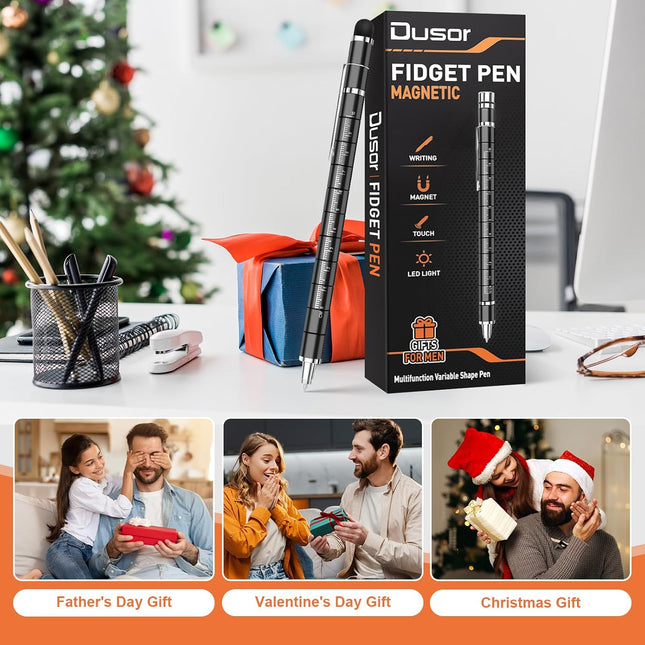 Multifunction Fidget Pen for Men and Teens, LED Light, Stylus, Ruler & DIY Toy