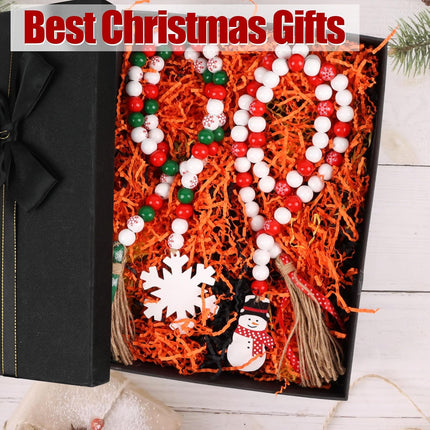 2 PCS Christmas Wooden Bead Garland – Red Green Beads with Snowman Tags