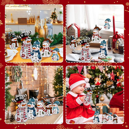 5Pcs Snowman Christmas Table Decor Rustic Wooden Winter Centerpieces