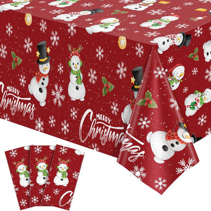 3-Piece Snowman Tablecloth Set 54 x 108 Inch Plastic Christmas Table Covers Rectangles