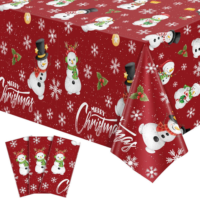 3-Piece Snowman Tablecloth Set 54 x 108 Inch Plastic Christmas Table Covers Rectangles