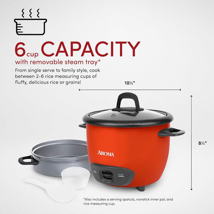 3-Cup Rice Cooker & Grain Cooker with 6-Cup Cooked Capacity, Orange