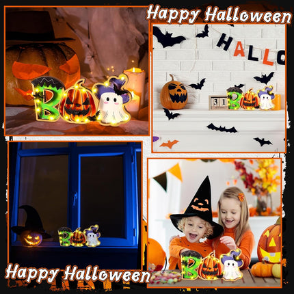 5x10in Lighted BOO Halloween Sign, Battery-Operated LED Pumpkin & Ghost Table Decor