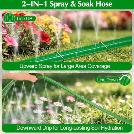 50FT Flat Soaker Sprinkler Hose with 20 Staples, Heavy Duty Garden Watering Hose