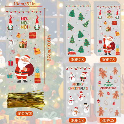 120PCS Christmas Treat Bags Cellophane Candy Bags Xmas Party Favors