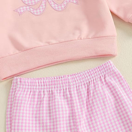 Infant Baby Girl Fall Clothes – Ruffle Sweatshirt & Plaid Bell Bottom Set