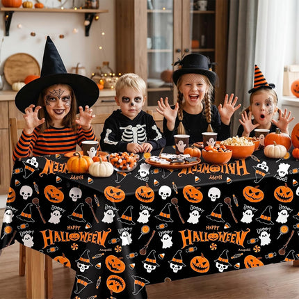 3-Pack Halloween Plastic Tablecloths, Pumpkin & Ghost Designs, 54x108in Party Decor