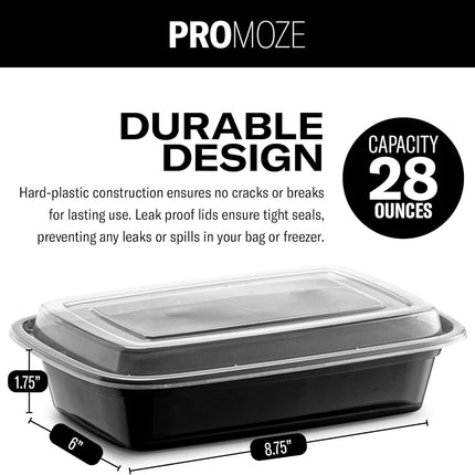 50-Pack Reusable Meal Prep Containers – 28oz, 1-Compartment, BPA-Free