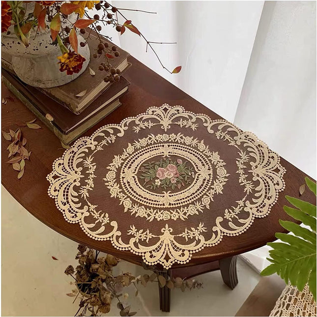 2-Pack Beige Lace Placemats, 12x16 Inch Vintage French Crochet Doilies Home Decor