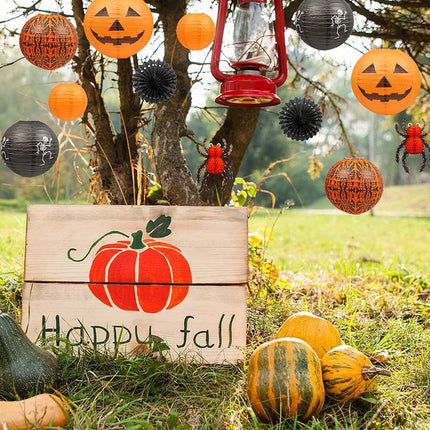 12-Piece Halloween Paper Lanterns, Jack-O'-Lantern Spider Skeleton Pumpkin Decor