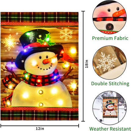 Christmas Lighted Garden Flag LED Snowman 12x18 for Yard, Porch, Lawn Decor