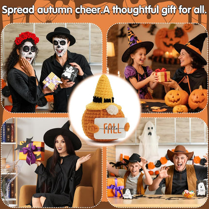Crochet Pumpkin Gnome Plush – Elegant Fall, Harvest & Thanksgiving Home Desk Decor