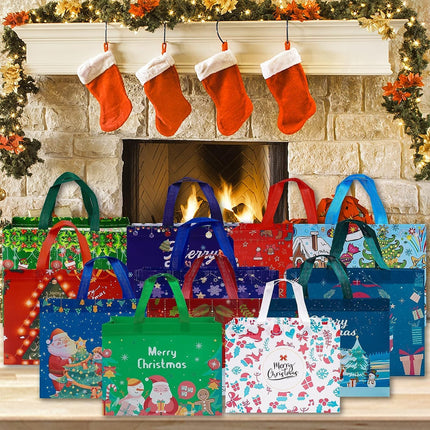 12-Pack Large Christmas Gift Bags Reusable Non-Woven Tote Bags for Holiday Gifts