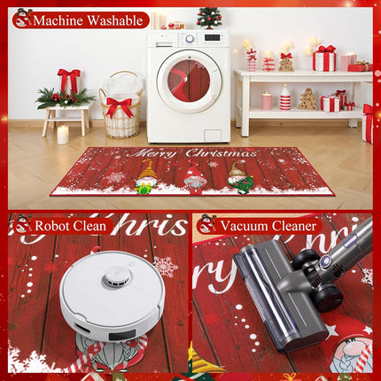 3-Piece Christmas Kitchen Rug Set – Santa Gnome Washable Non-Slip Mats