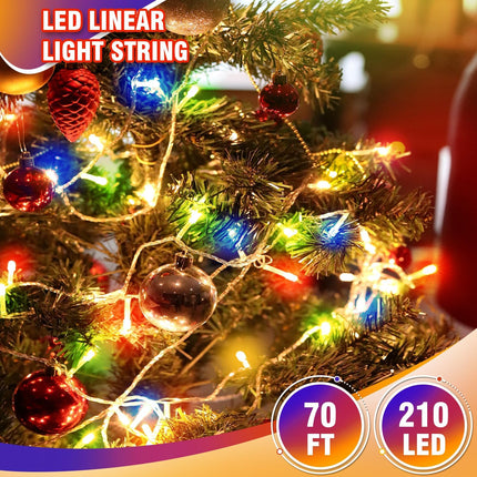 210 LED 4-Color Outdoor String Lights 70FT 8 Modes Waterproof Xmas Party