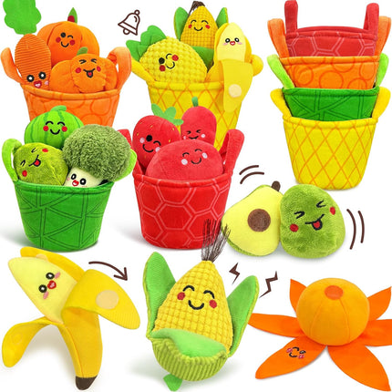 Montessori Baby Sensory Toys 16PCS Fruit Vegetable Sorting Set, Crinkle & Rattle