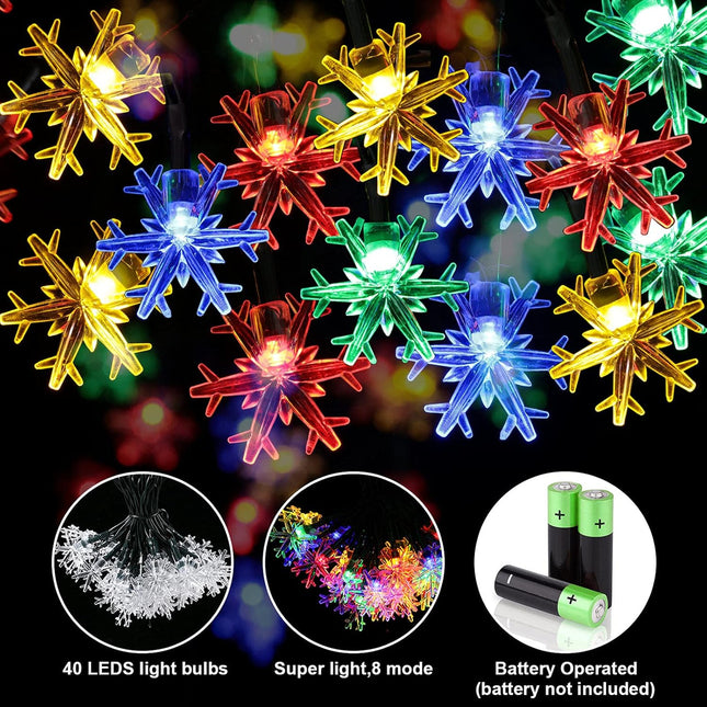 40 LED Snowflake String Lights – 20ft Battery Operated Christmas Decor
