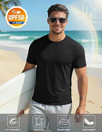 Men's UPF 50+ Short Sleeve Rash Guard Quick Dry Workout Running Swim Shirt