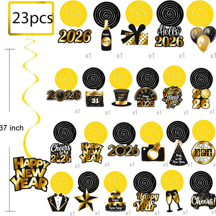 23-Piece 2026 New Year Hanging Decorations – Swirls & Streamers for Party