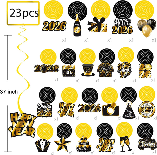 23-Piece 2026 New Year Hanging Decorations – Swirls & Streamers for Party