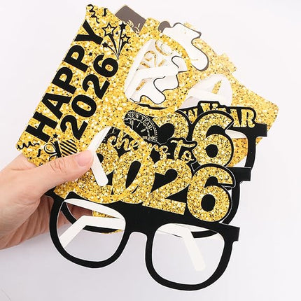 6 PCS 2026 Happy New Year Paper Glasses NYE Party Photo Booth Props