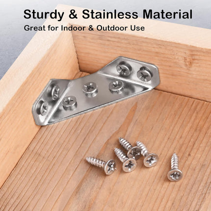 12-Pack Stainless Steel Furniture Corner Brackets with Screws, Heavy Duty