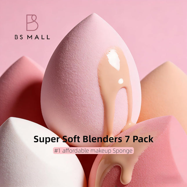 BS-MALL 7-Pc Makeup Sponge Set with Case – Liquid, Cream & Powder, A-Pink