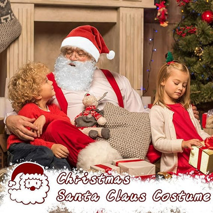 6Pcs Santa Costume Accessory Set – Includes Santa Hats, Wigs, Beards, Eyebrows, Glasses & Gloves