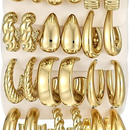 18 Pairs Gold Hoop Earrings Set Women Hypoallergenic Pearl Chunky