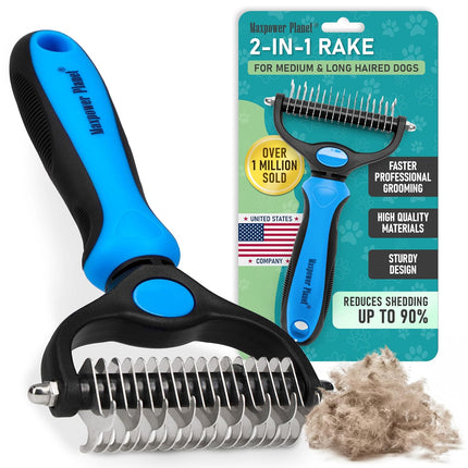 Double Sided Pet Grooming Rake for Dogs & Cats Deshedding Dematting Tool
