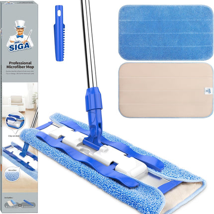 Flat Microfiber Floor Mop with Stainless Steel Telescopic Handle & Refills