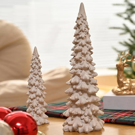 2 PCS Small Resin Christmas Trees Figurines Mini Xmas Tree Set for Home