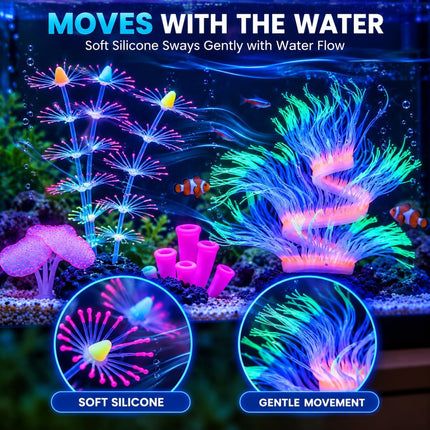 4 Pcs Glowing Silicone Aquarium Decorations Coral Reef Plants with Suction Cup Bases