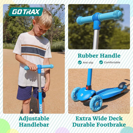 KS1 Kids Kick Scooter 3-Wheel, LED Light-Up Wheels, Adjustable Handlebar, Ages 2-8