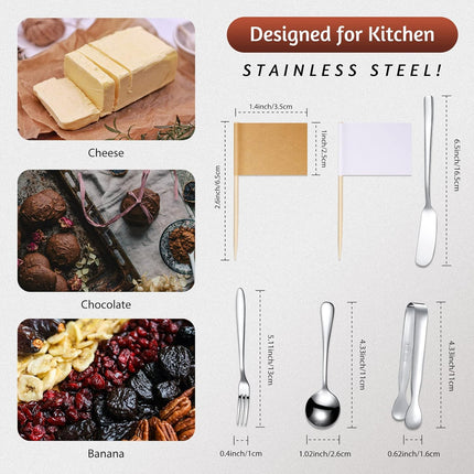 Charcuterie Board Accessories Set Cheese Knives Tongs Spoons Forks Silver